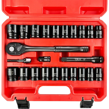 24-Piece Shallow Standard SAE and Metric 1/2" Drive Impact Socket Set 6 Point Cr-V