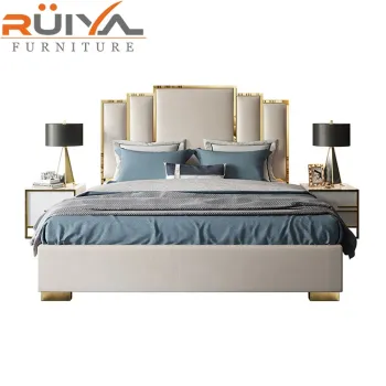 High-Quality Modern Leather Bed with Gold Frame
