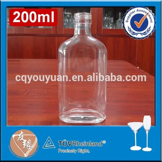 custom label flat portable whisky cognac glass bottle 200 ml with cap