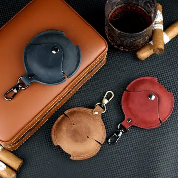 Handcrafted Retro Leather Keychain Cigar Cutter and Organizer