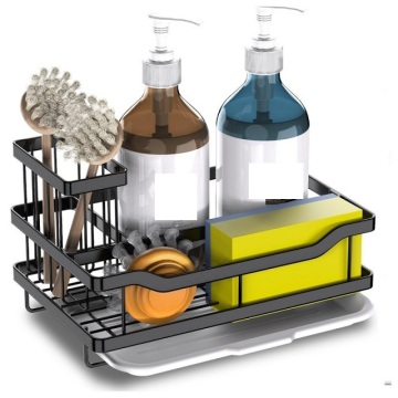 Kitchen Sink Caddy Organizer: Stainless Steel Sponge Holder with Drain Tray and Brush Holder for Efficient Storage of Kitchen Accessories