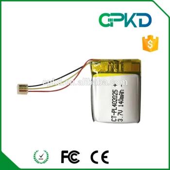 3.7V li ion rechargeable battery 402025 140mAh lipo battery