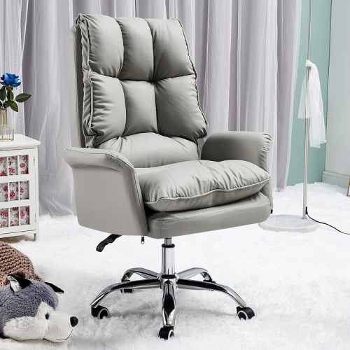 Plush White PU Leather Rotating Gaming Office Chair