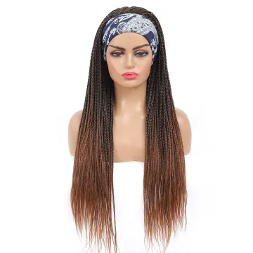 2021 New style Adjustable headband Non lace hand made Box braid Long braided Synthetic hair Wig with headband Black Women