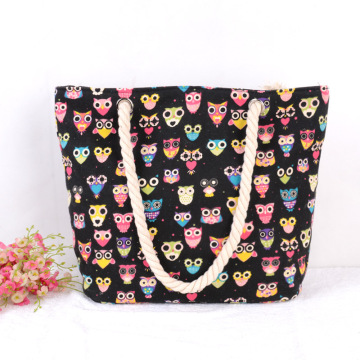 Hot Fashion Cute Owl Print Canvas Tote Female Casual Beach Bags Large Capacity Women Single Shopping Bag Canvas Handbags