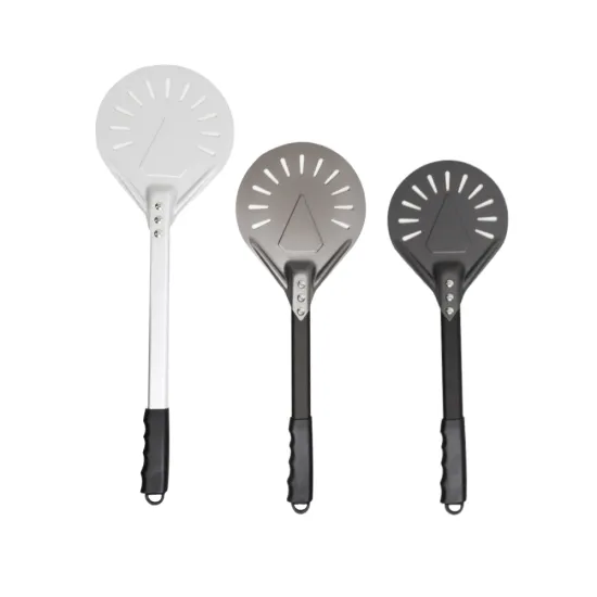 Customization handle detachable non stick aluminum pizza turning peel scratch resistant hard anodized perforated pizza shovel