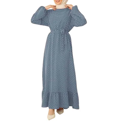 Customizable Polka Dot Belt Casual Sundress for Islamic Clothing