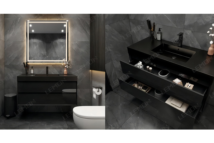 Luxury Black Wall Hung Bathroom Vanity Unit, High Quality