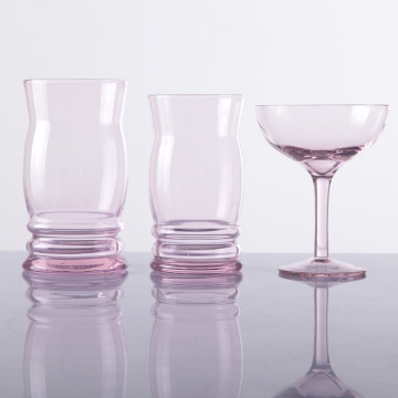 Hand Blown Glass Pink Set Glassware