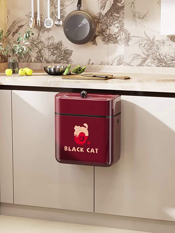 Wall Mounted Plastic Trash Can with Lid Kitchen Waste Bin