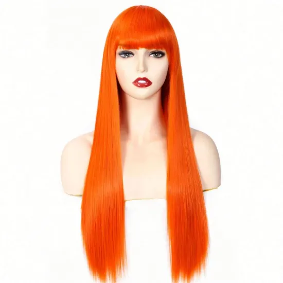 MYZYR own brand wig, cheap straight hair heat-resistant artificial wig, 26-inch artificial wig in various colors (orange)