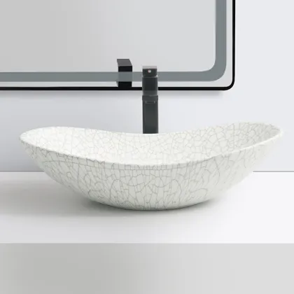 Oval Cobblestone Pattern Porcelain Vasque Ceramic Bathroom Vessel Sink