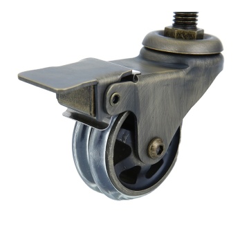 Brass Caster Fixed Double Wheel with Brake, 1.5 Inch Furniture Caster
