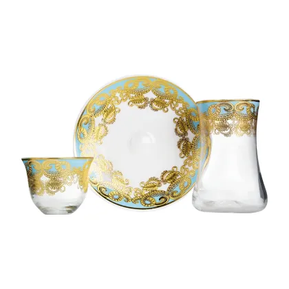 Luxury Blue Gold Middle East Style Scented Tea Cup & Saucer Set for Turkish Black Tea