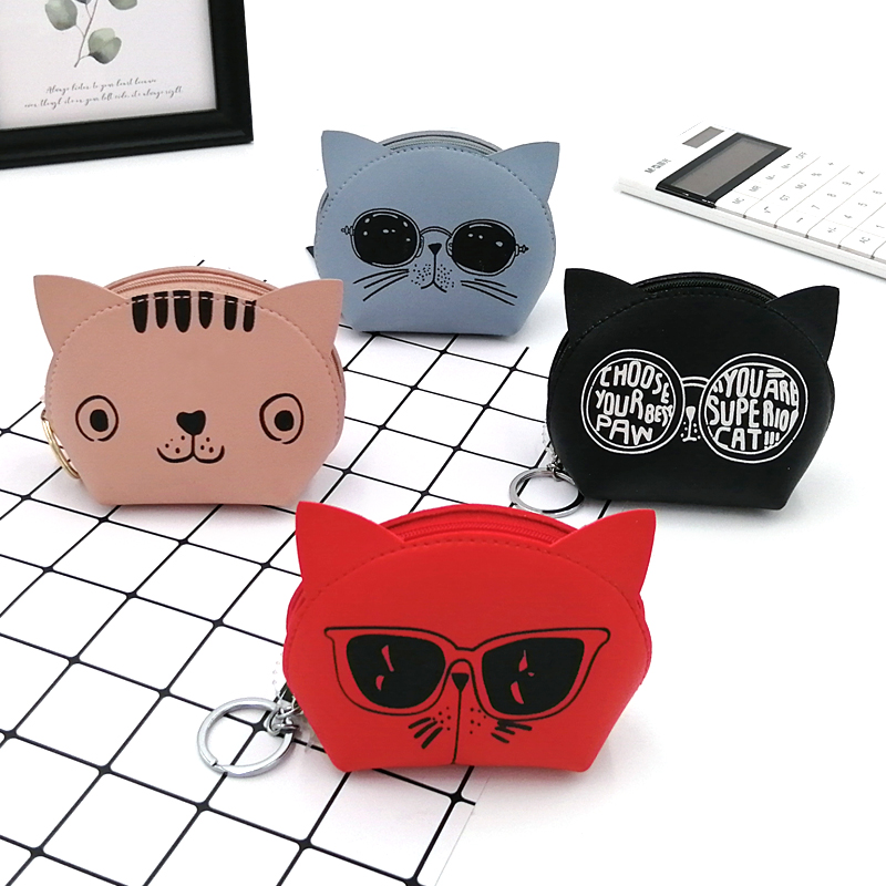 Porta-moedas PU estilo gato desenho animado