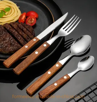 Flatware 304 Stainless Steel Rosewood Handle Cutlery Set Knife Fork Soup Spoon Dinnerware