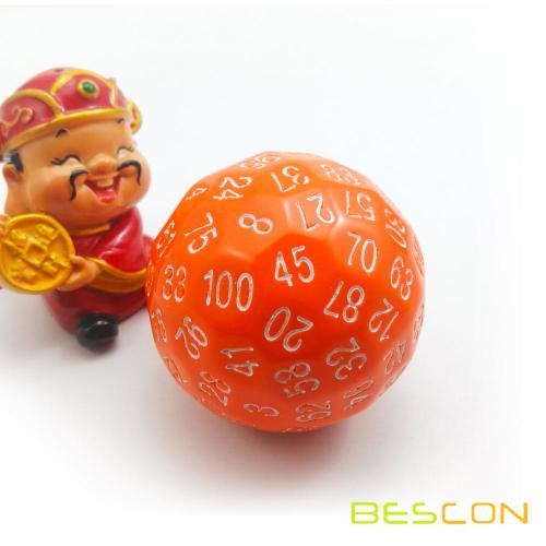 Bescon Polyhedral Dice 100 Dado de lados, D100 muere, Cubo de 100 lados, D100 Dado de juego, Cubo de 100 lados de color naranja