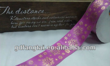 Golden printed 3.8cm pink ribbon laces for Christmas decoration