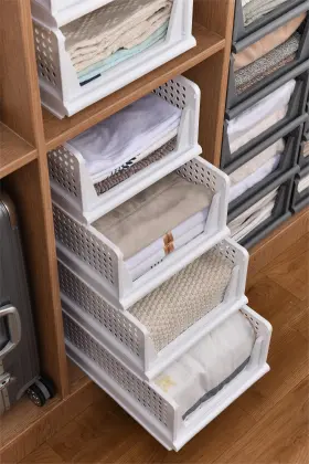 Foldable Stackable Plastic Storage Baskets for Closet Organization and Drawer Shelving