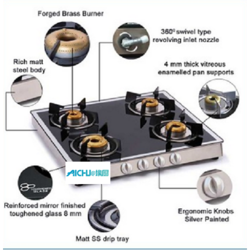 Cooktop a gás Queimados a latão Acabamento de espelho