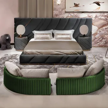 Custom Stainless Steel Luxury Leather Bed Set Modern
