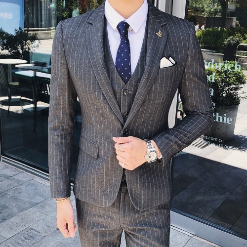 Elegant Men's Striped TR Fabric Three Piece Set