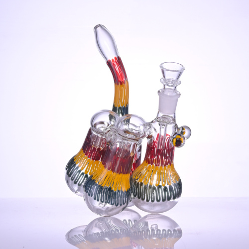 Pipe de gourde, tuyau d'eau en verre borosilicate avec lignes colorées, tuyau en verre en pierre, bang en verre avec bol de 14 mm, narguilé en verre