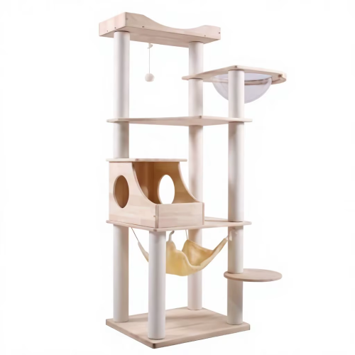 Small Luxury Wool Cat Tree Tower Indoor Scratcher Compact Cat House Multi Level Climbing Structure Cute Christmas Pet Furniture