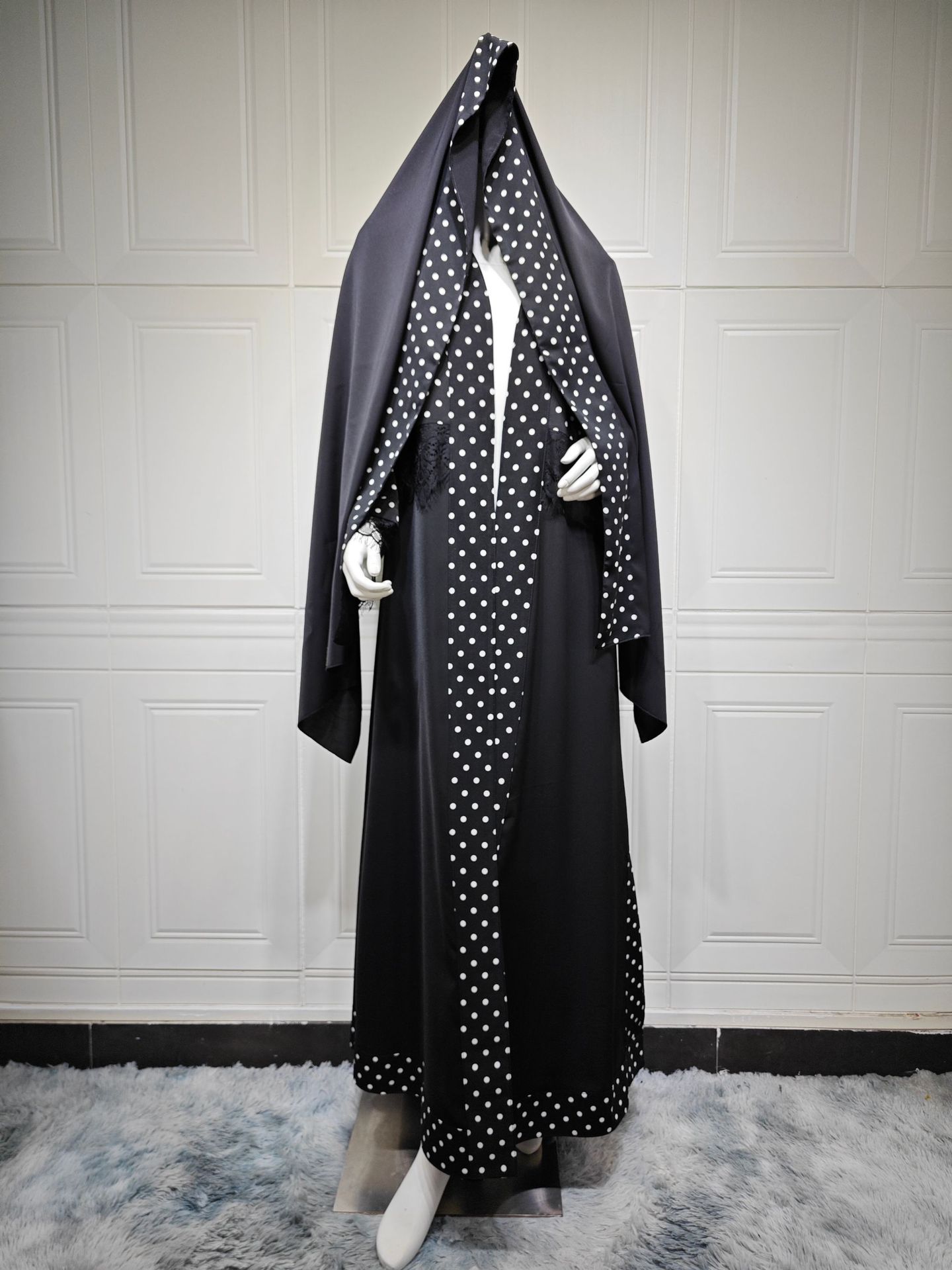 Polka Dot Black Abaya with Matching Hijab Set MQ260 (1)