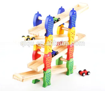 New Design Wooden Sliding Cars Four Layers Track Cars Game