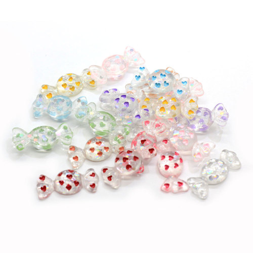 100 stks Mooie Harten Stippen Verpakt Snoep Hars Plaksteen Cabochons Miniatuur Poppenhuis Voedsel Beeldjes Charms