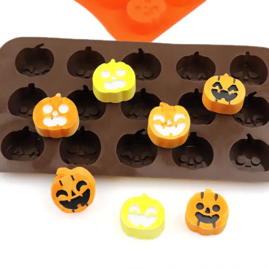 1207 Hot Selling Halloween System Silicone Chocolate Mold with 15 Hole Pumpkin Shapes: A Must-Have Reusable Tool for Home Bakers