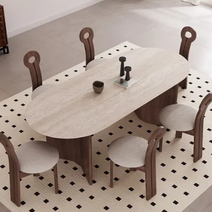 Wholesale Waterproof Modern Oval Wood Dining Table Dark Elm Wood