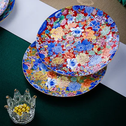 Doucai Wan Hua 7 Inch Flat Plate - High-End Tableware for Export