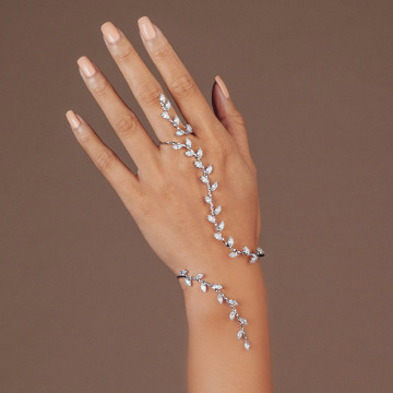 Shiny Glitter Leaf Design High Quality Gold and Silver Zirconia Hand Chain Bracelets for Women's Jewelry