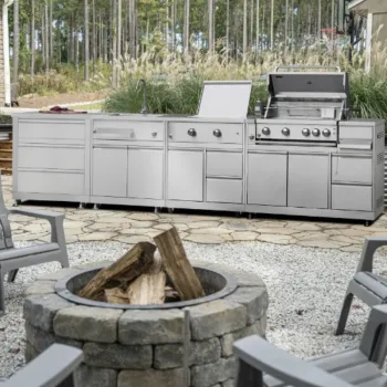 Youya Outdoor Kitchen Set: Black Steel Cabinet with BBQ Grill and Sink