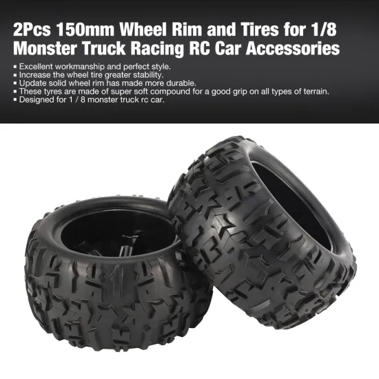 2Pcs 150mm Wheel Rim and Tires for 1/8 Monster Truck Traxxas HSP HPI E-MAXX Savage Flux Racing RC Car Model Toys Hobby Parts