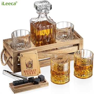 Reka Bentuk Moden Whiskey Stones Hadiah Set dengan Gelas Wain Jelas
