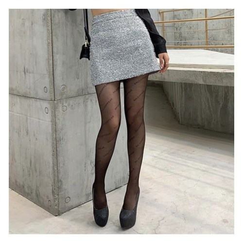 Black B-letter jumpsuit stockings