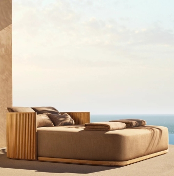 Il letto matrimoniale in teak a ciottolo di villa all'aperto di vendita calda per giardino e terrazza