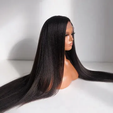Cheap Kinky Straight 13x6 Lace Frontal Wigs Pre Pluck Yaki Straight Brazilian Remy Human Hair Swiss Lace Front Wig For Women