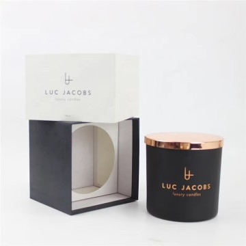 Aangepaste 10oz Mat Black &amp; White Glass Candle Jars met metalen deksel en verpakkingsdoos