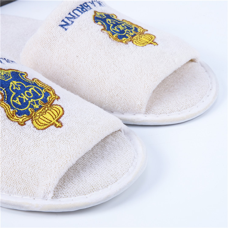 Cotton Velvet Hotel Slippers With Embroidered Logo