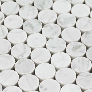 Modern Bianco Carrera Beyaz Mermer Mozaik Penny Fayans - 4mm Duvar Stoku
