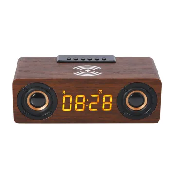 Newest Outdoor LED Display Wooden Wireless Charger with Bluetooth Speaker and Alarm Clock - 2023 Arrival