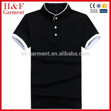 Fashion black color collar t shirt men with button