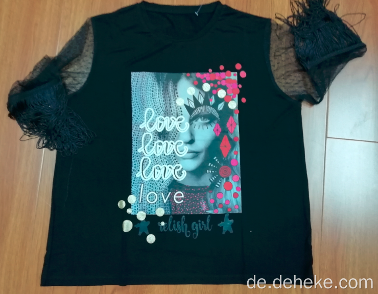 Mädchen gestrickter Druck-T-Shirt