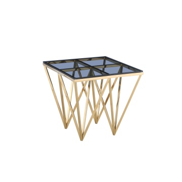 Tabela final geométrica dourada com vidro cinza defumado