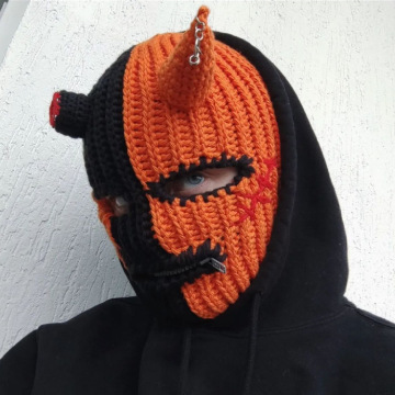 Halloween Knitted Balaclava Beanie with Horns