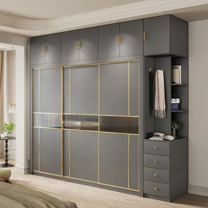 Modern Italian Solid Wood Sliding Door Wardrobe for Simple Home Bedrooms